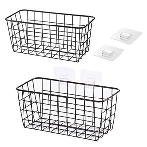 No Drilling Wall Hanging Mounted Metal Wire Baskets With Free Wall Hooks Kitchen - Picture 1 of 8