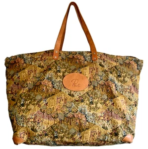 VTG RARE RULA BELGIUM LARGE LOCKING BEAUTIFUL TAPESTRY LEATHER TOTE BAG DUFFLE - Picture 1 of 14