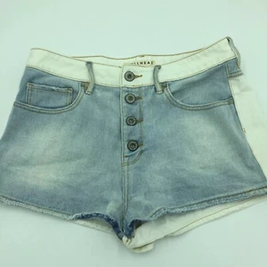 Bullhead Hi Rise Short Juniors 11 White Blue Color Block Button Fly Shorts D78 - Picture 1 of 4