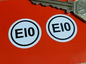 E10 Ethanol Petrol Label Stickers 25mm Pair Unleaded Petrol Pump Forecourt Fuel - Picture 1 of 1