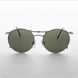 Round 90s Goth Vintage Sunglass Silver / Green Lens -Mackaveli - Picture 1 of 3