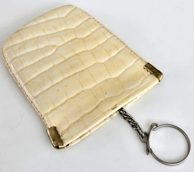 Monedero vintage de cuero de vaca de cocodrilo crema patente de Alemania Occidental con llavero 3,25" Foto 1 de 4
