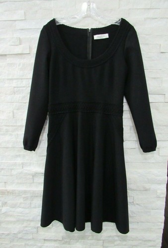 Abito Valentino nero in maglia $3.400 elasticizzato viscosa orlo broccato aderente e svasato L