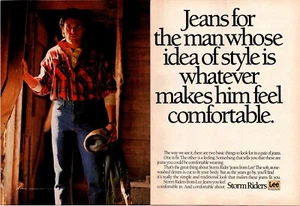 VINTAGE 1987 LEE STORM RIDERS HERRENJEANS 2 SEITEN DRUCK ANZEIGE - Bild 1 von 1