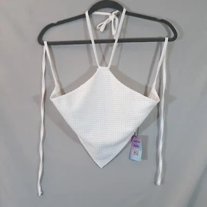 Shein Anitta Handkerchief Halter Top Sz M/6 White Knit Lined Crop Tie-Back NWT - Picture 1 of 10