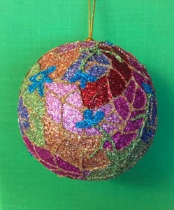 Glamour Designer Jim Marvin Glitter Tobacco Leaf 4" Ball Christmas Ornament NEW - Picture 1 of 6