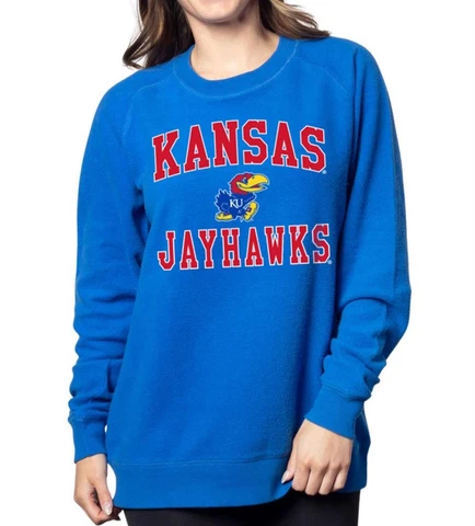 Women's Kansas Jayhawks KU Sweatshirt Ladies Cloud Fleece Crewneck Sweatshirt Cover