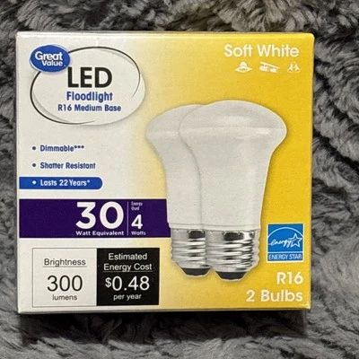 GV LED Floodlight R16 4W Soft White w/Med.Base 2 Bulb pack - Image 1 of 4