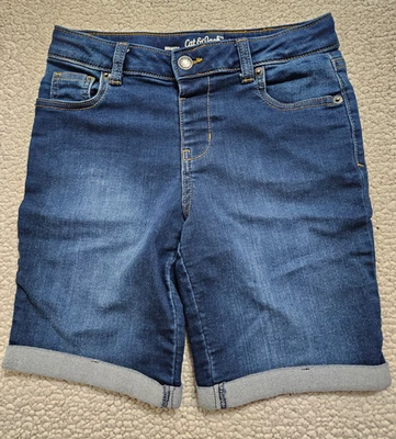 Cat & Jack Girls dark Denim Jeans Bermuda Super Stretch Shorts L large 10-12 - Image 1 of 4