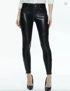 PANTALÓN MOTO ALICE + OLIVIA CAMMY VEGANO CUERO ULTRA BAJO TIRO Talla 4 - Imagen 1 de 7
