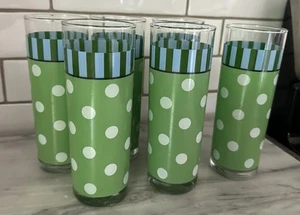 6 Southern Living Gail Pittman Provence Green Polka Dot Tom Collins Glass 1980s - Picture 1 of 12