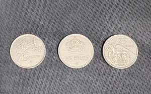 Spanish Coins 1957 1975 and 1982 25 PTAS - Picture 1 of 2