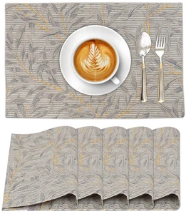 6 PCS Leafy Cotton Placemats, 13x19 Inch, Modern Dining Table Mats, Coffee Mat - Picture 1 of 9