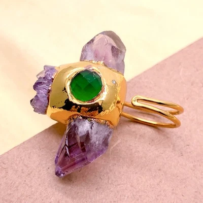 Anillos de dedo ajustables de piedras preciosas druzy amatista púrpura natural Foto 1 de 4