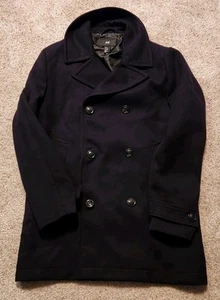 H&M Navy Doppiopetto Pea Cappotto Giacca Uomo Large L Taglia EUR 52 / US 42R - Foto 1 di 8
