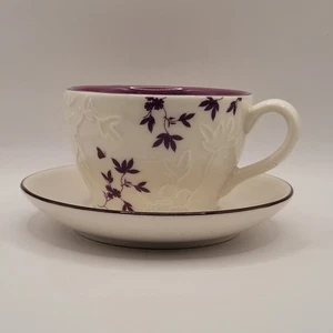 Starbucks Cup and Saucer Set Purple Floral Embossed Ceramic 2006 - Picture 1 of 7