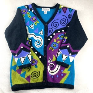 VTG Sideffects Women Cardigan Sweater Size M Oversized  90's Geometric Colorful - Picture 1 of 11