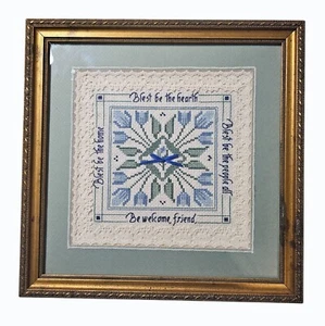 Vintage Home Blessing Welcome ago incorniciato sotto vetro 13,5" x 13,5" floreale - Foto 1 di 10