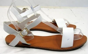 BLANCO TOBILLO Correa Sandalia Puntera Abierta Zapatos Mujer Talla 7 - Imagen 1 de 6