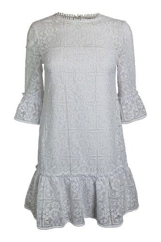 KATE SPADE New York White Scenic Route Lace Flounce Shift Dress (US 0 UK 6)