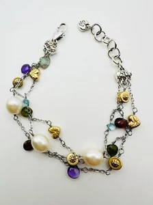 Brighton multi layered garnet amethyst blue topaz labradorite pearl Bracelet 8” - Picture 1 of 5
