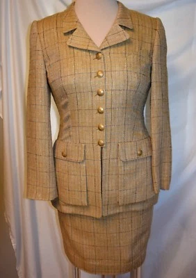 Rena Lange шелк твид клетку резинке высококлассный военный юбка костюм флорентийский золото-6 - Изображение 1 из 4