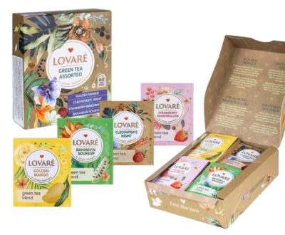 LOVARE Green Tee Sortiment Assorted  32 Teebeutel x 2g in 4 verschiedene Sorten - Bild 1 von 3