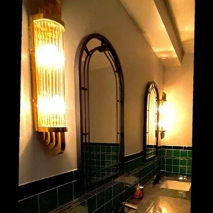 Set of 2 Vintage Brass & Glass Rod Wall Sconce Lamps – Skyscraper Shape Décor - Picture 1 of 10