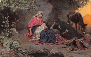 AL16-20B) CARTOLINA LEINWEBER SOSTA DURANTE LA FUGA IN EGITTO - Picture 1 of 2