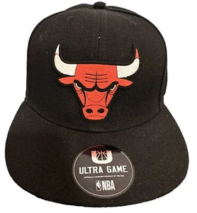 NBA Ultra Game Chicago Bulls Negro Goma Logo Snapback Gorra Gorra Nueva - Imagen 1 de 11