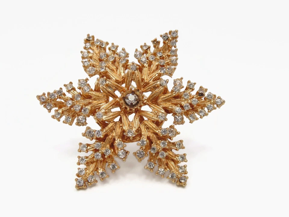 LISNER VINTAGE STAR SNOWFLAKE RHINESTONE BROOCH PIN WOW - Image 1 of 4