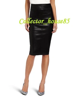 New Knee Length Pencil Skirt 100% Genuine Black Lambskin Leather Sexy Party 200 - Image 1 of 4