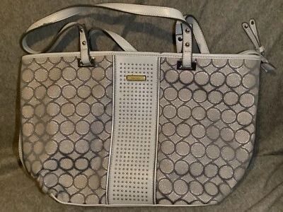 Nine West Black & Gray Handbag Tote Bag Purse 4 Compartment NW LOGO 16x10 - Image 1 of 4