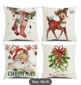Christmas 4 Piece Zip-Up Pillow Case Covers (No Pillow Core Included) -D3 - Picture 1 of 6