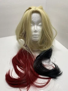 New Cosplay Long Sexy Wig Blonde with Red & Black pigtails Comic-Con School Girl - Picture 1 of 12
