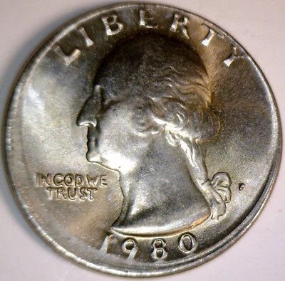 1980 ERROR OFF CENTER Washington Quarter NICE BU + Coin O/C Lot #9  NR - Image 1 of 2