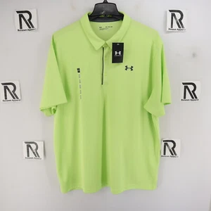 NWT Men Under Armour Tech UA Golf Polo Shirt Lime Green Performance SS Loose Fit - Picture 1 of 11