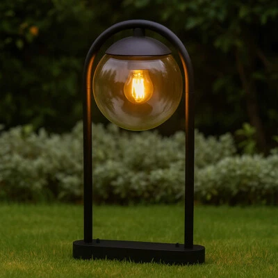 Wegeleuchte Stehlampe Außenleuchte Terrassenlampe schwarz Glas Kugel H 50 cm - Bild 1 von 4