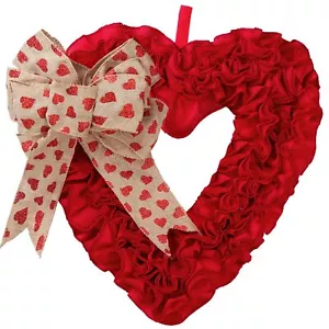 17.3’’ Valentines Day Heart Wreath Red Burlap Heart Shaped Ornaments with Hea... - Picture 1 of 7