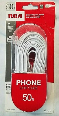 NEW RCA 50 FT PHONE LINE CORD TELEPHONE CABLE WHITE TP443WHR - Image 1 of 4