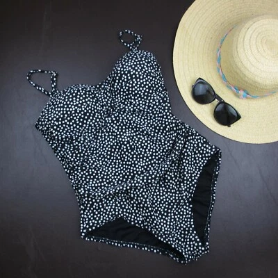 Traje de baño Catalina de una pieza con correa de espagueti acolchada talla S (4-6) lunares negros Foto 1 de 4