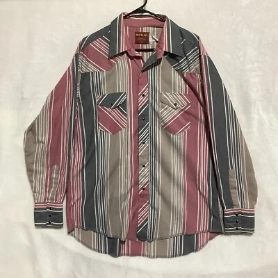 Camisa de Colección Rustler Para Hombres 17 1/2 34/35 Rayas Vaquero Occidental X-Larga Cola Perla A Presión Foto 1 de 4