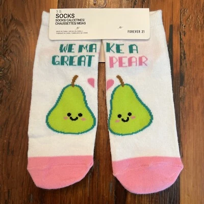 FOREVER 21 SOCKS Ankle We Make A Great Pear Pink White NEW - Image 1 of 4