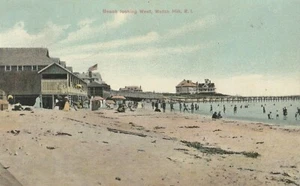 WATCH HILL, RI ~ Strandszene, Schwimmer, Promenade 1909 Rhode Island POSTKARTE - Bild 1 von 2