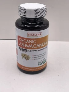 Organic Ashwagandha Capsules 1350mg 120 Tablets with Black Pepper Root Powder - Picture 1 of 5