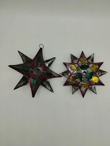Vintage Cut Punched Metal Christmas Stars Mexico Ornaments Primitive Rustic - Picture 1 of 11