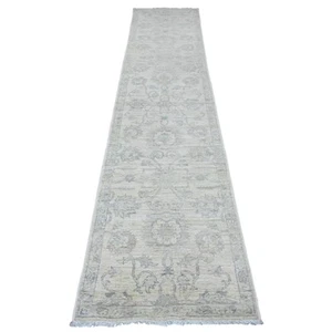 2'5"x11'7" White Wash Peshawar Leaf Design Hand Knotted Wool Runner Rug G20502 - Picture 1 of 6