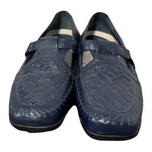 Zapato cómodo de cuña baja tejido sin cordones Mushrooms para mujer 8,5 M cuero azul usado en excelente estado - Imagen 1 de 10