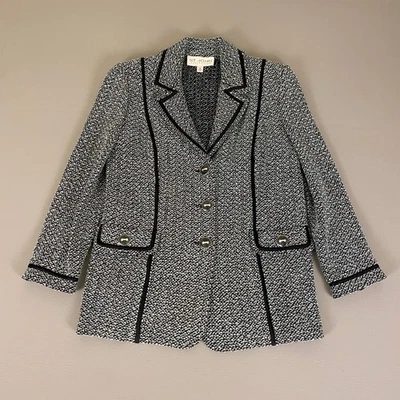 Blazer Colección St. John Tweed Tejido Verde Negro Borde Botón Frontal Talla 6 Foto 1 de 4