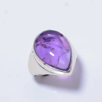 Amatista - Mashamba 925 Plata de Ley Solitario Hecho a Mano Anillo s.9 R20 A396 Foto 1 de 4